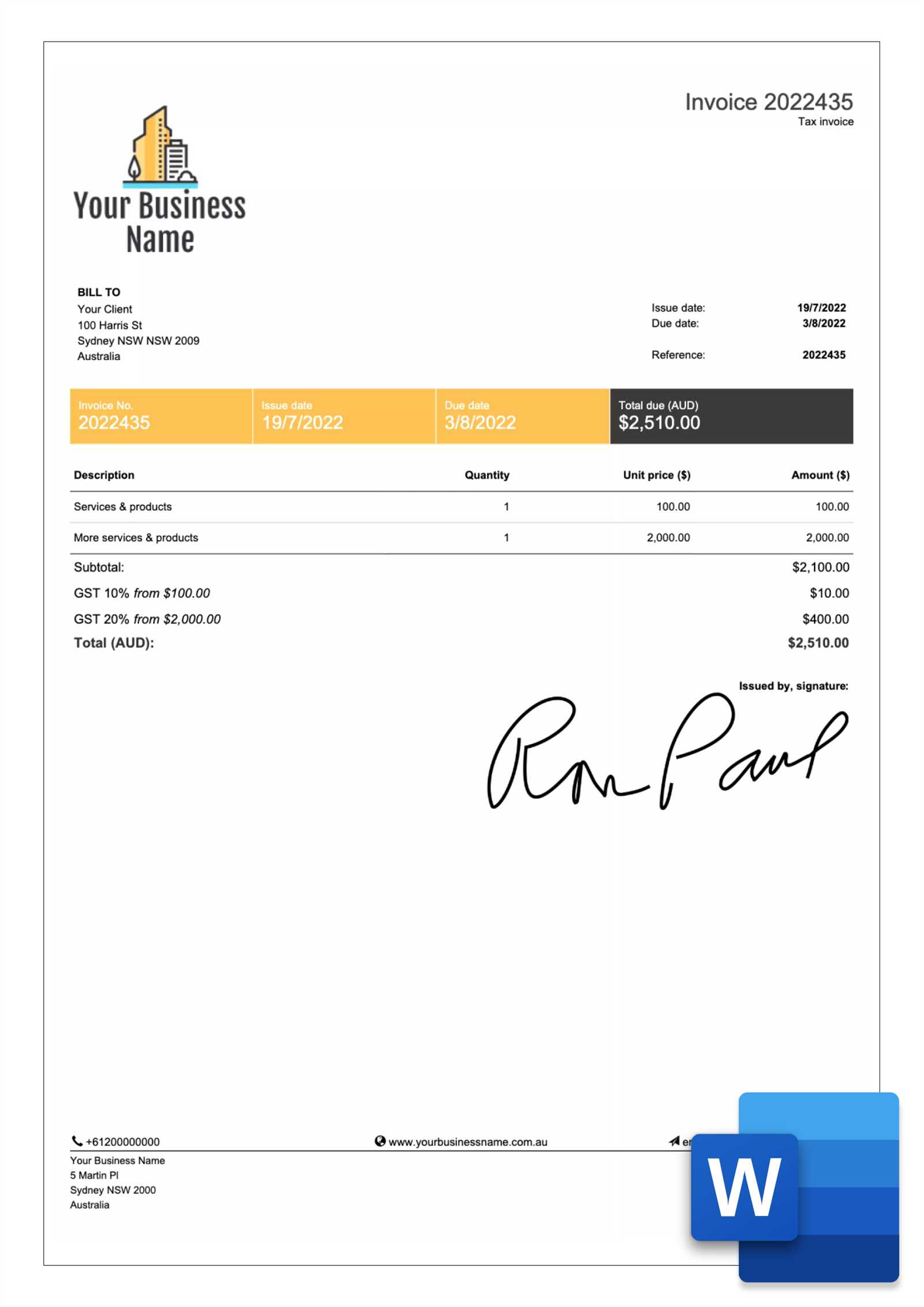 free word invoice template download