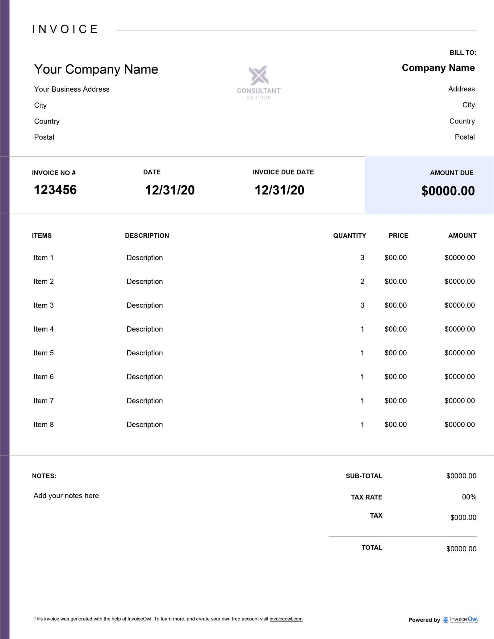 blank proforma invoice template