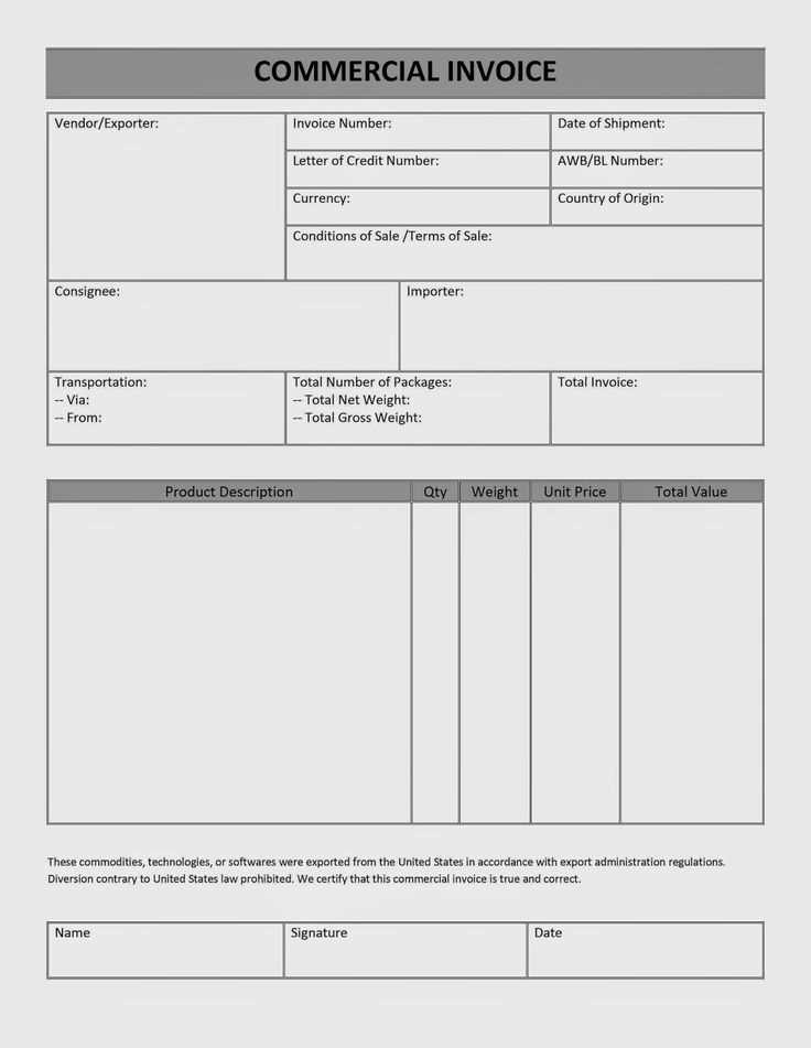 generic commercial invoice template