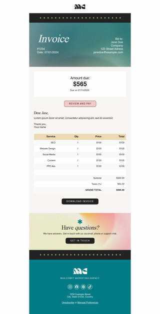 invoice email template free