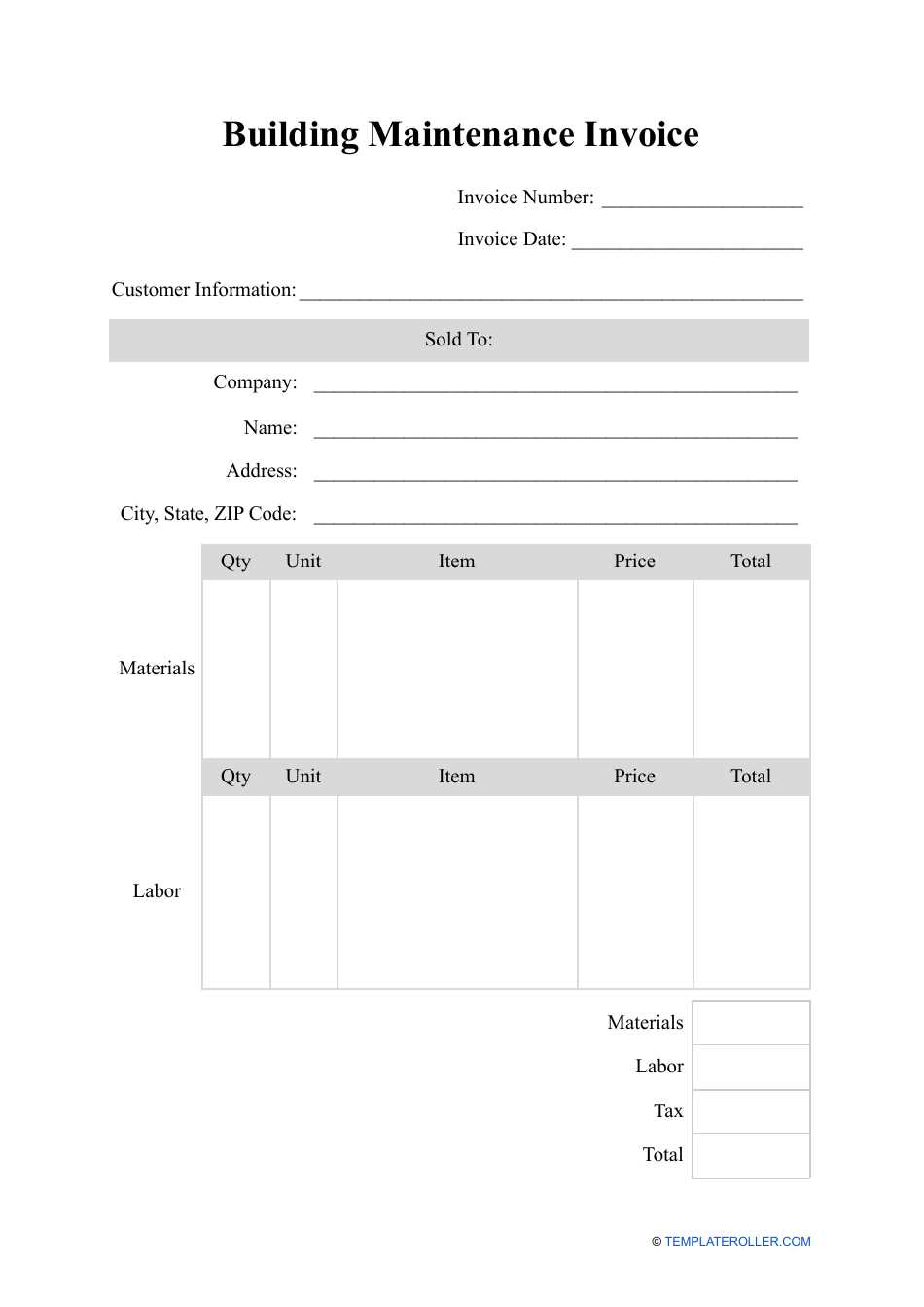 maintenance invoice template