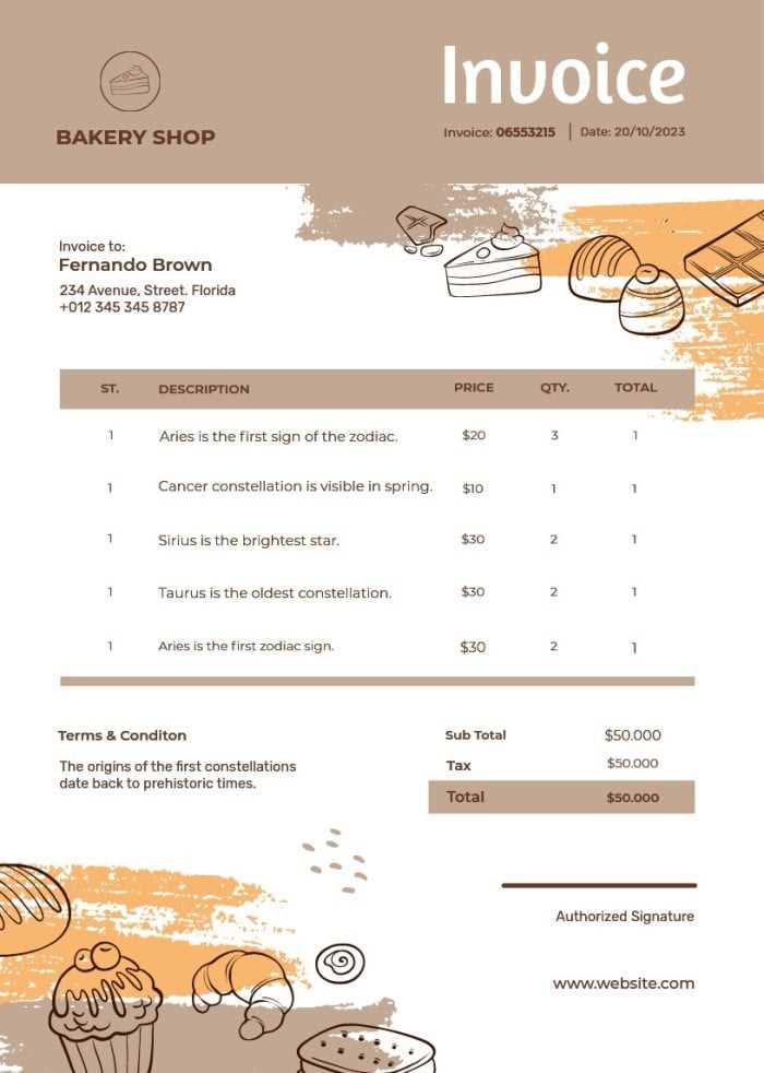 baking invoice template