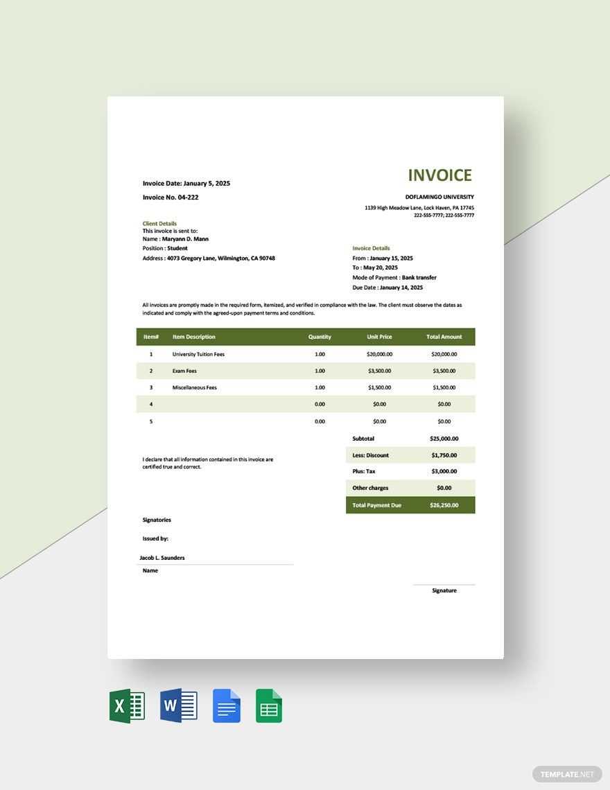 university invoice template