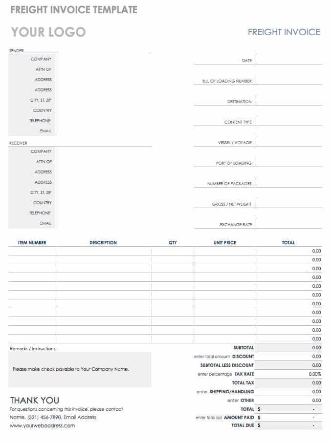 transport invoice template excel