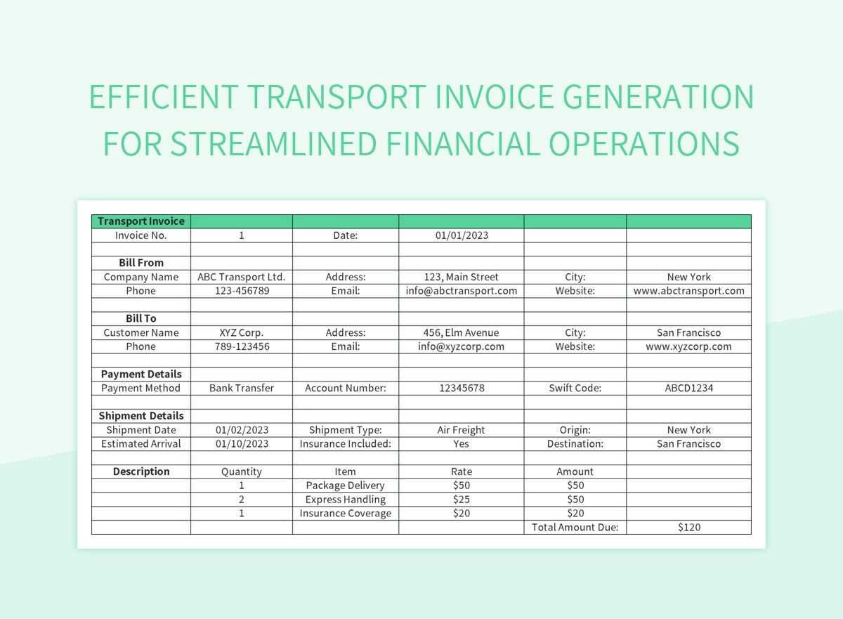 transport invoice template excel