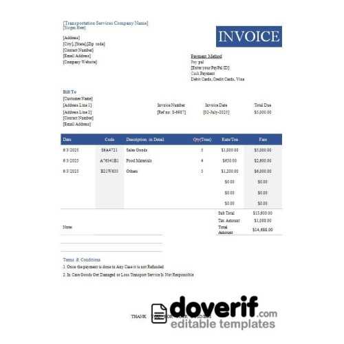 transportation invoice template free