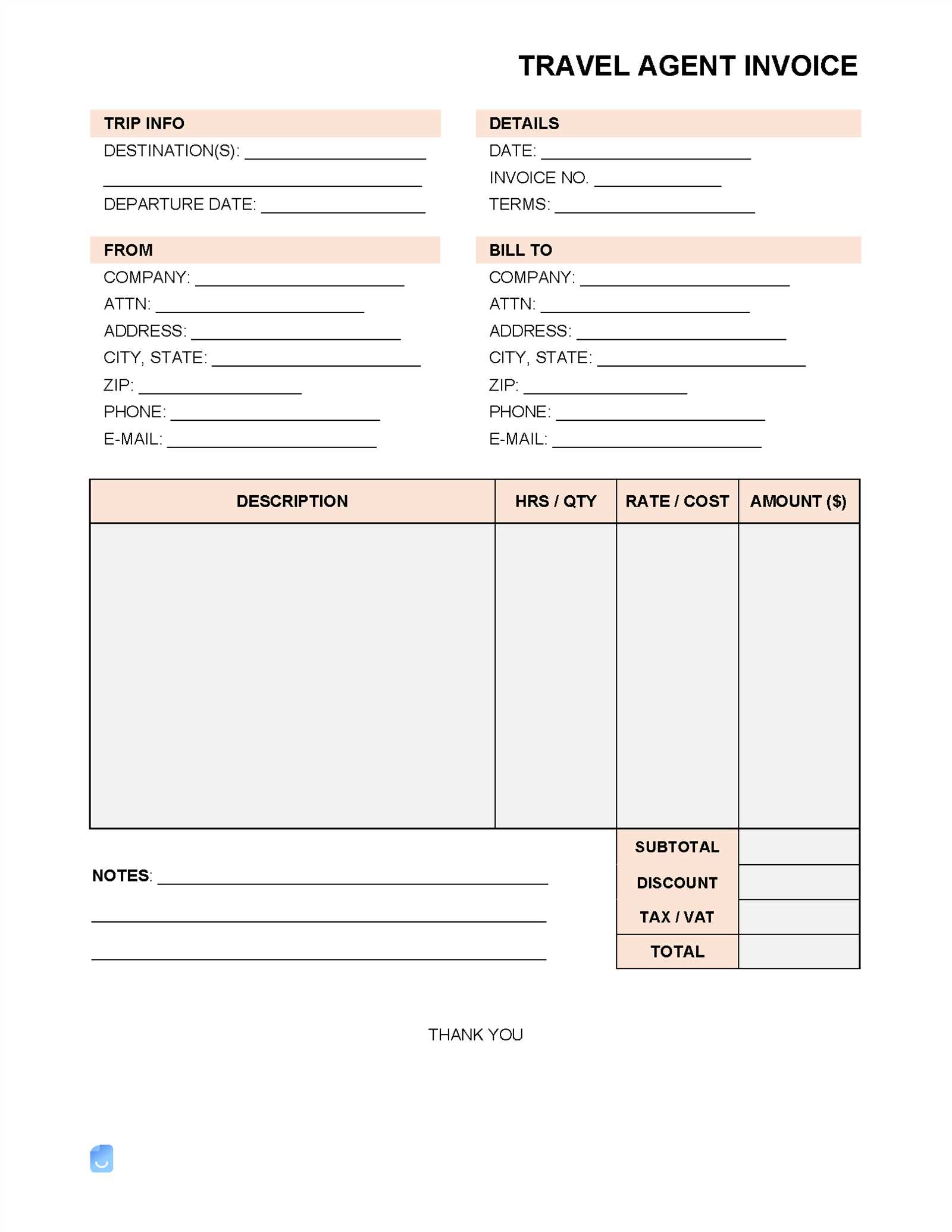 travel invoice template free