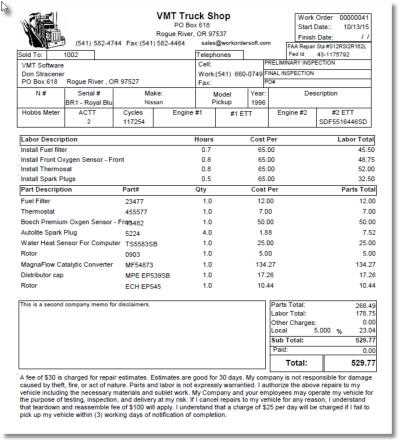 truck repair invoice template