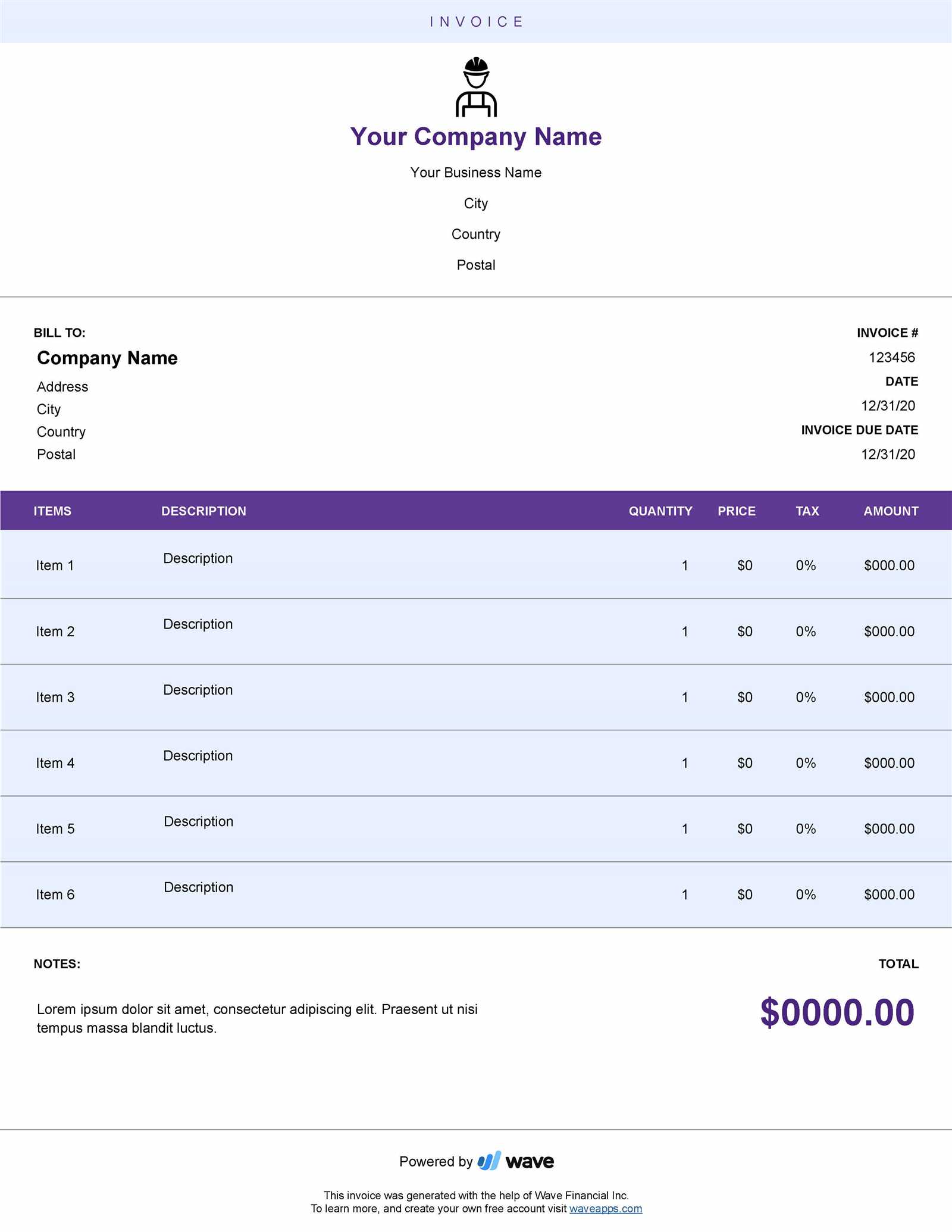 partial invoice template