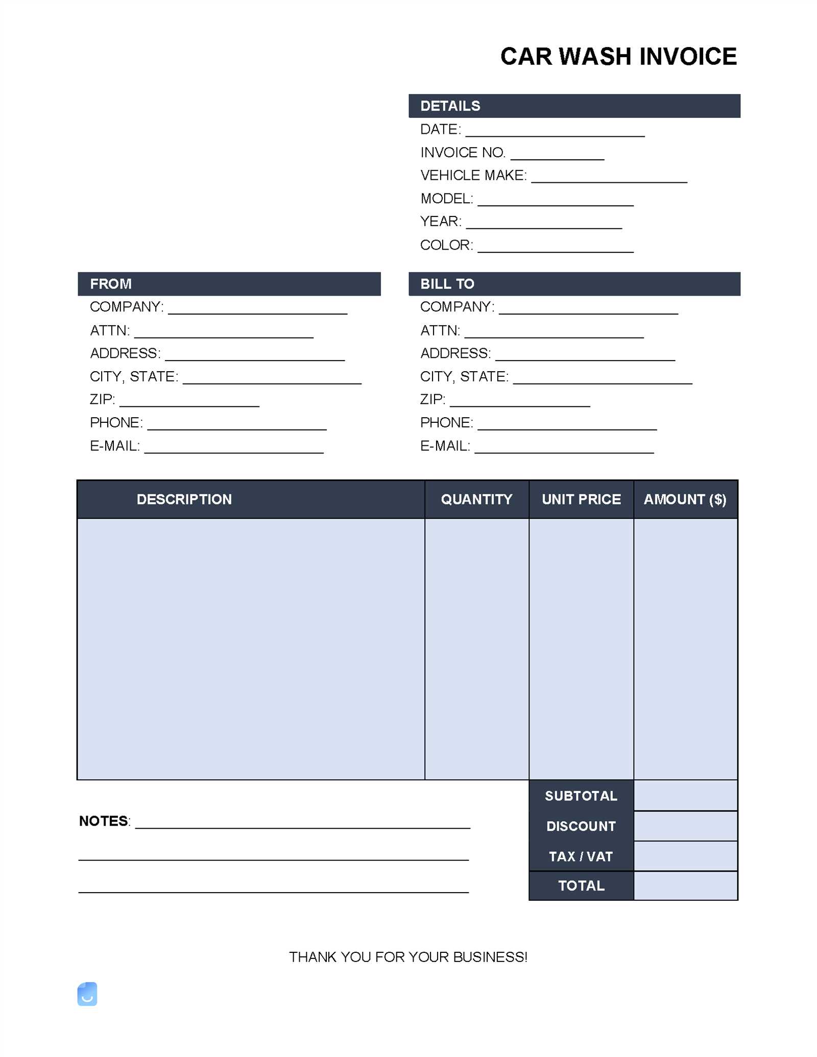 used car invoice template uk