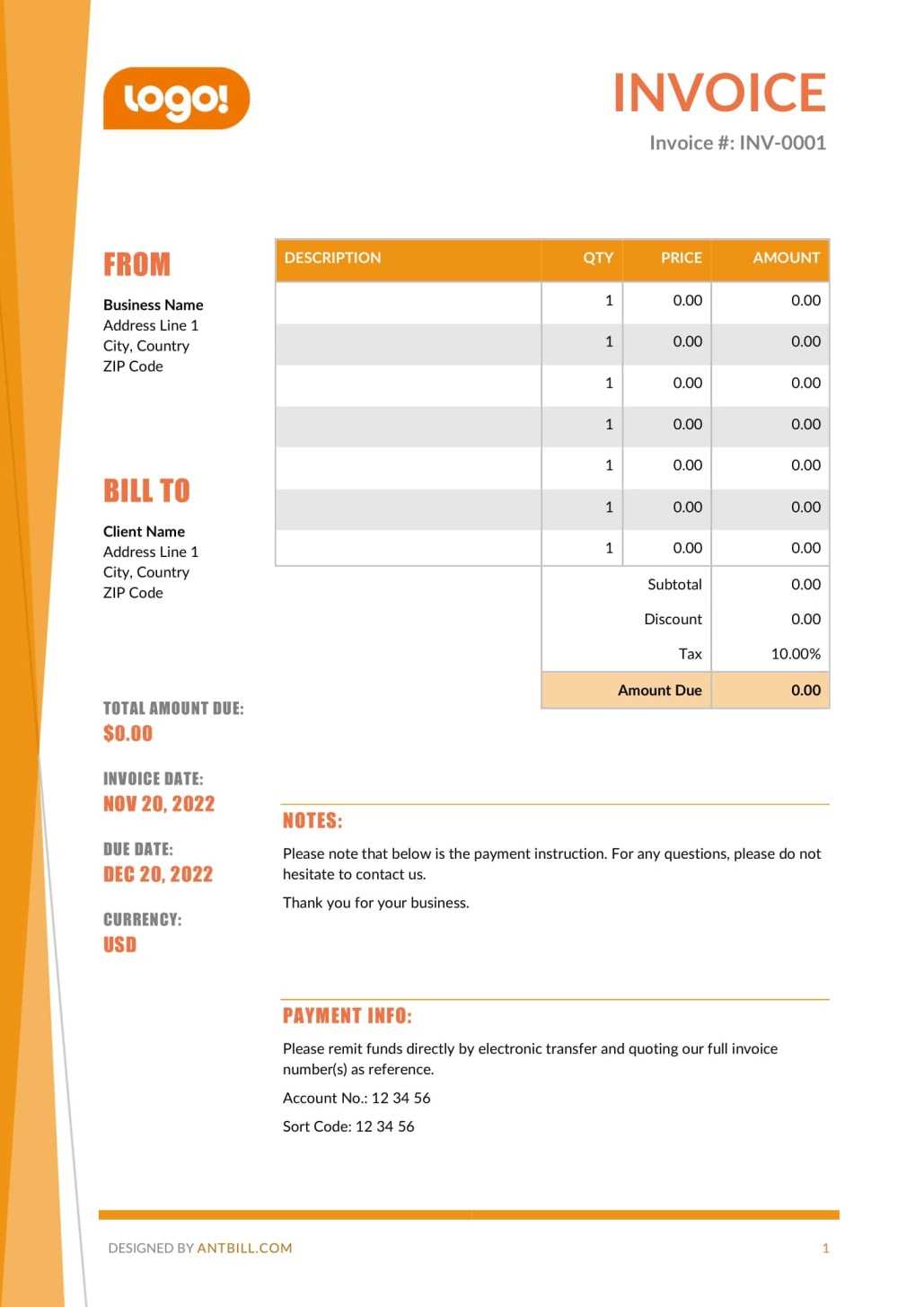 truck rental invoice template