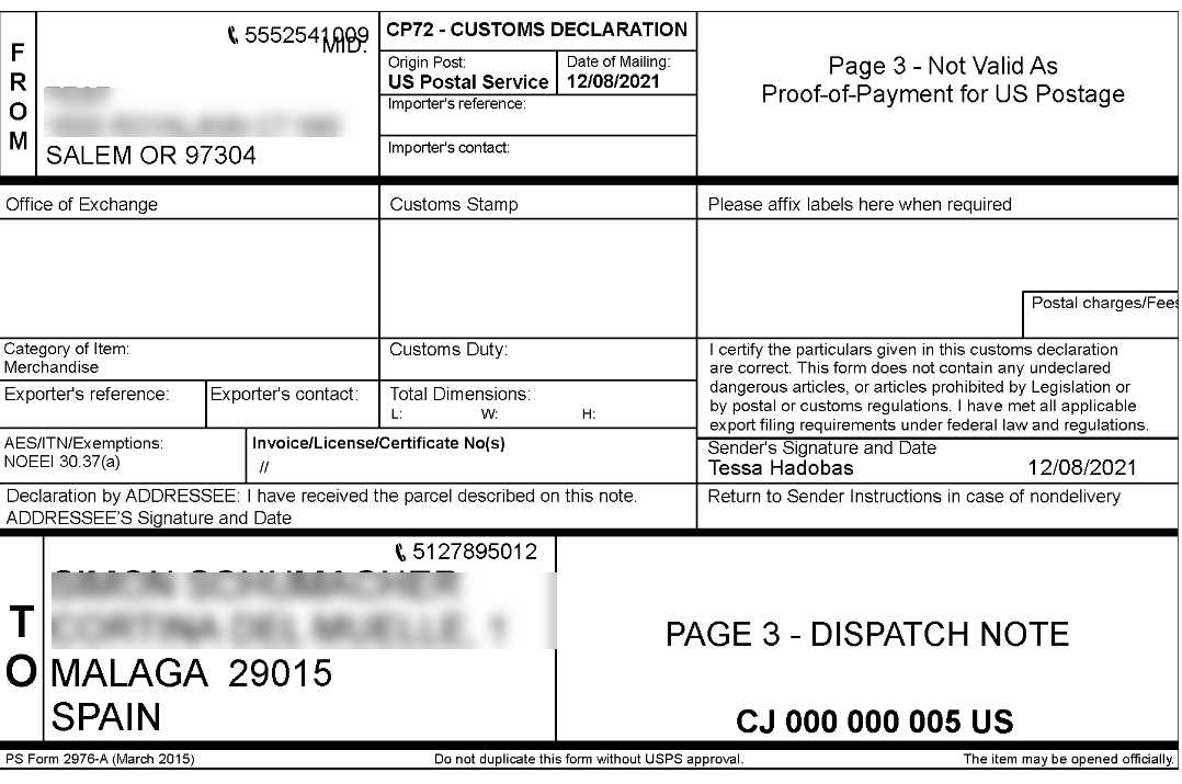 u.s. customs invoice template