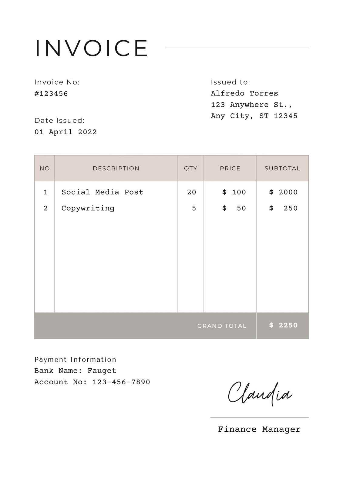 generic commercial invoice template