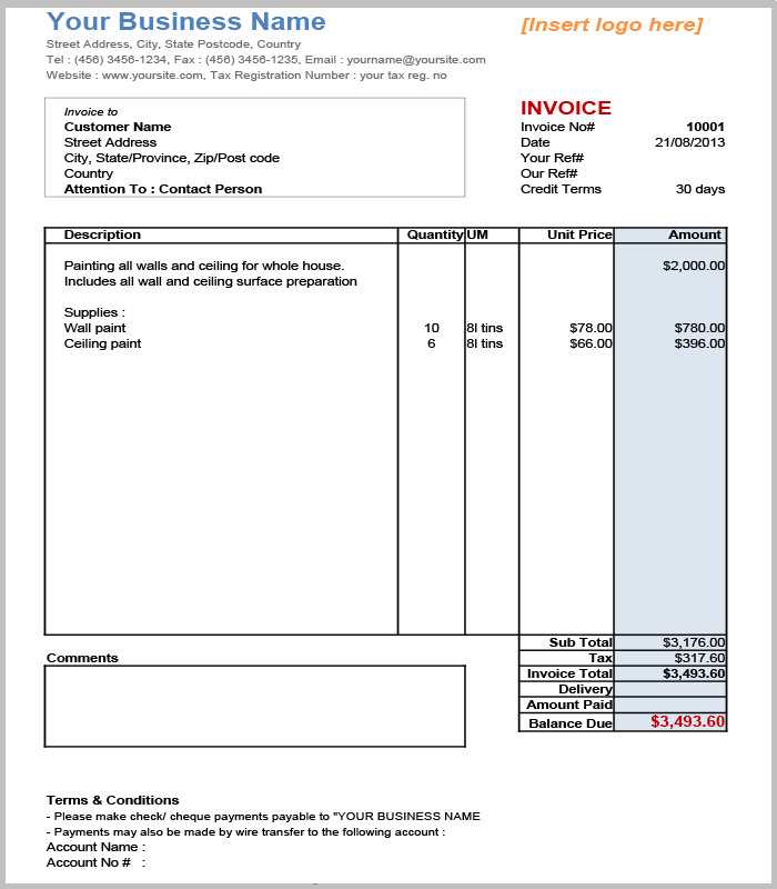 basic invoice template open office
