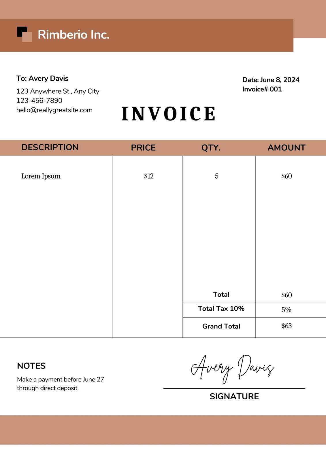 generic service invoice template