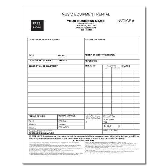 equipment rental invoice template