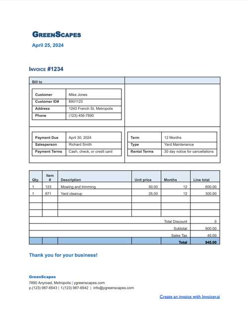 downloadable free landscaping invoice template