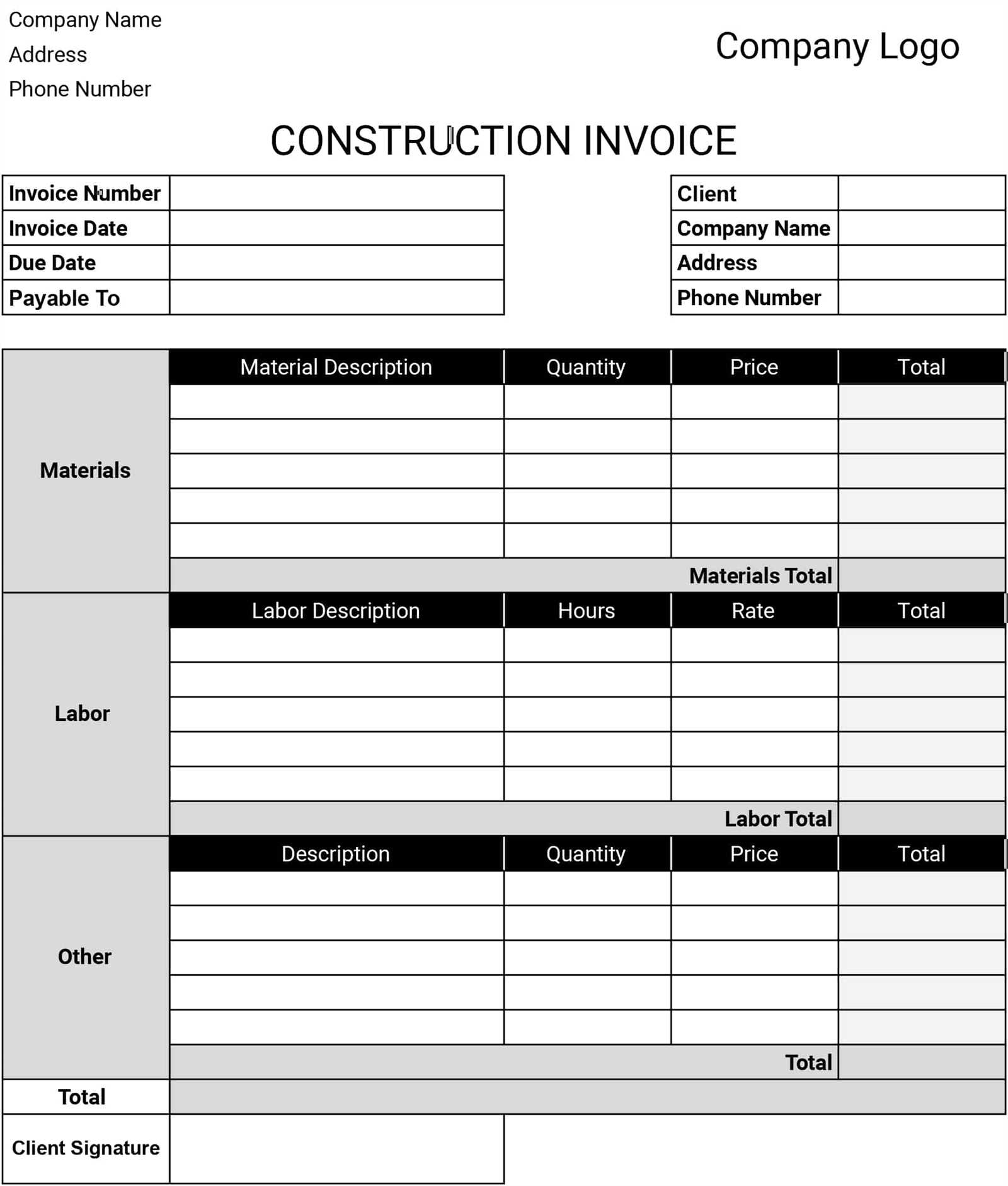 blank billing invoice template