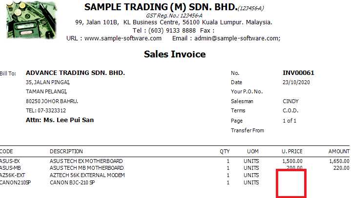 software sales invoice template