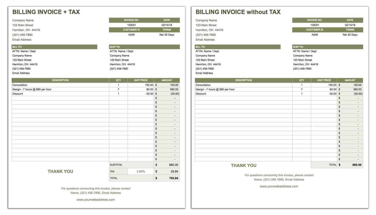 billings invoice templates