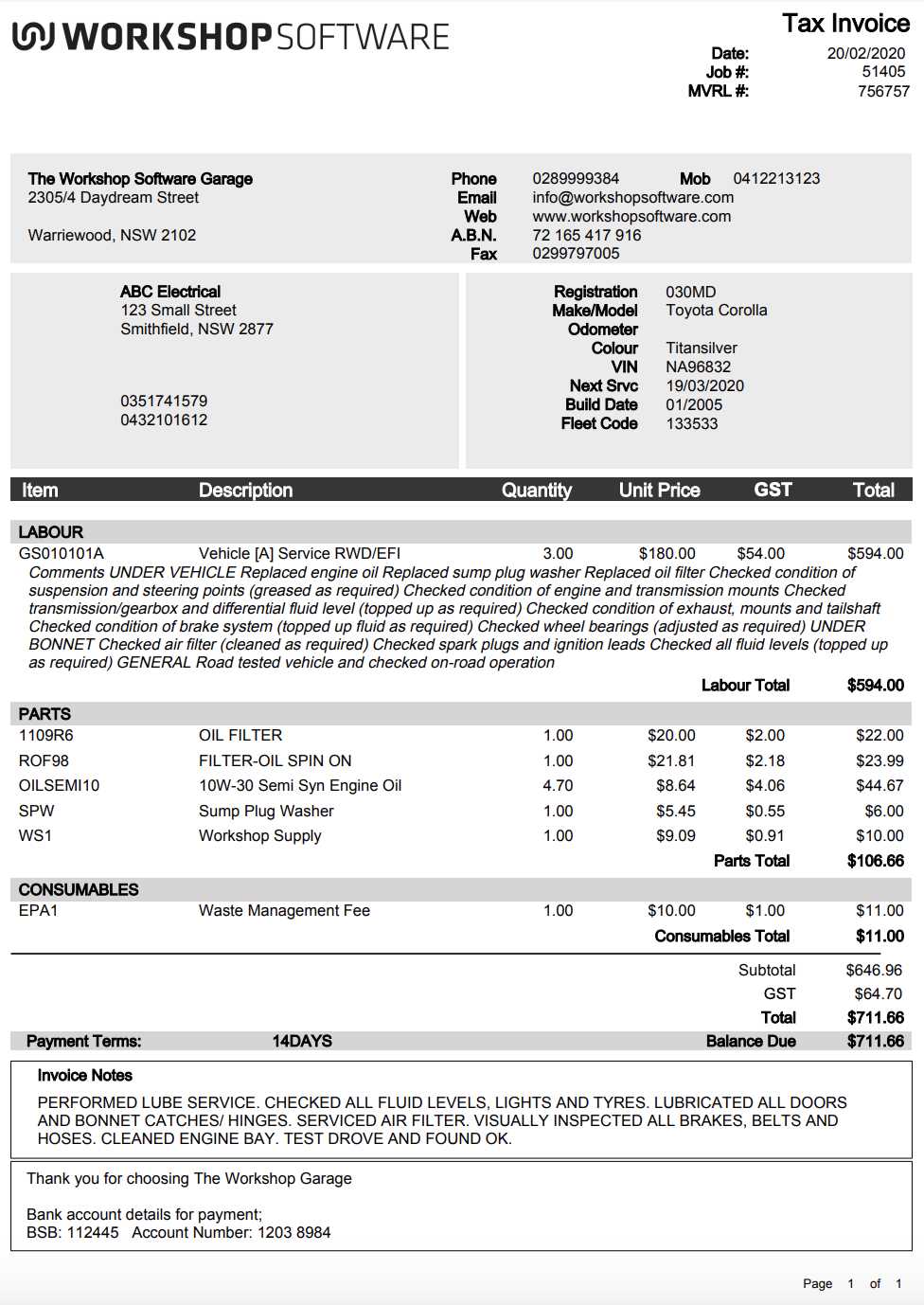 free auto parts invoice template