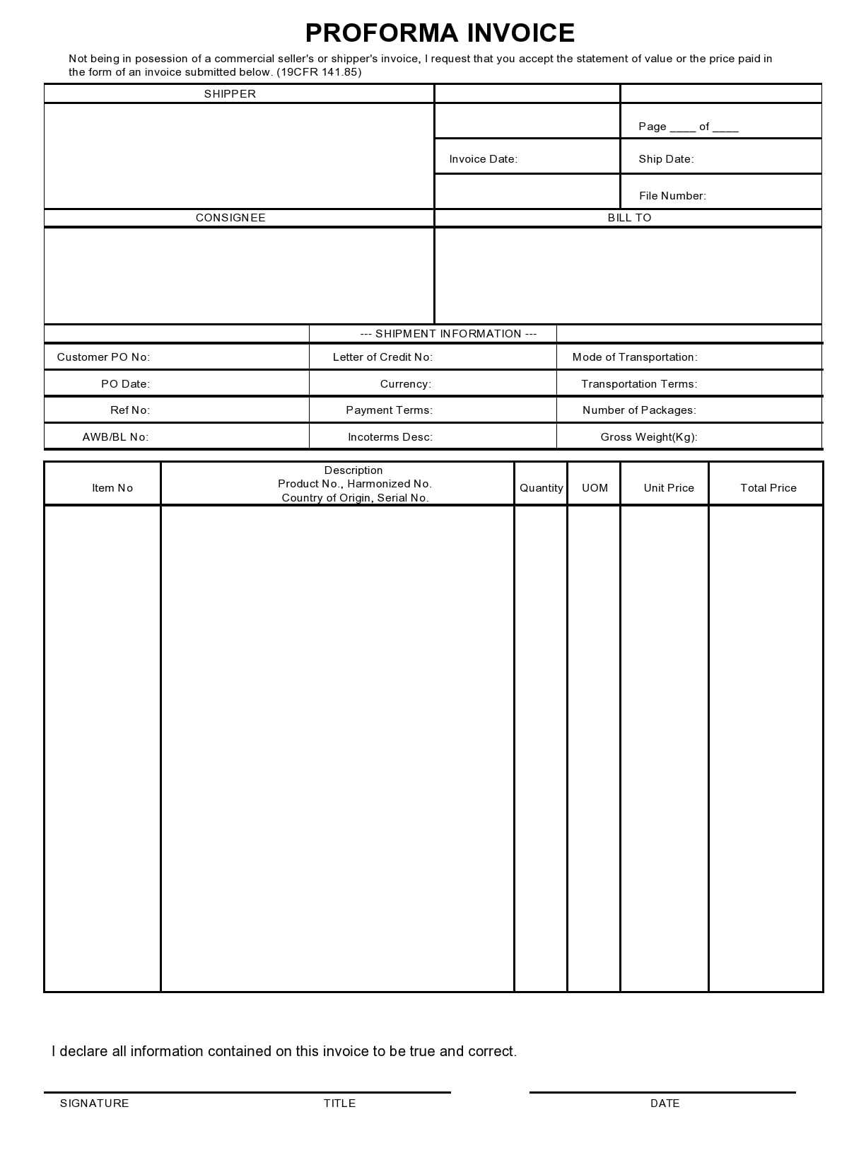 simple proforma invoice template excel