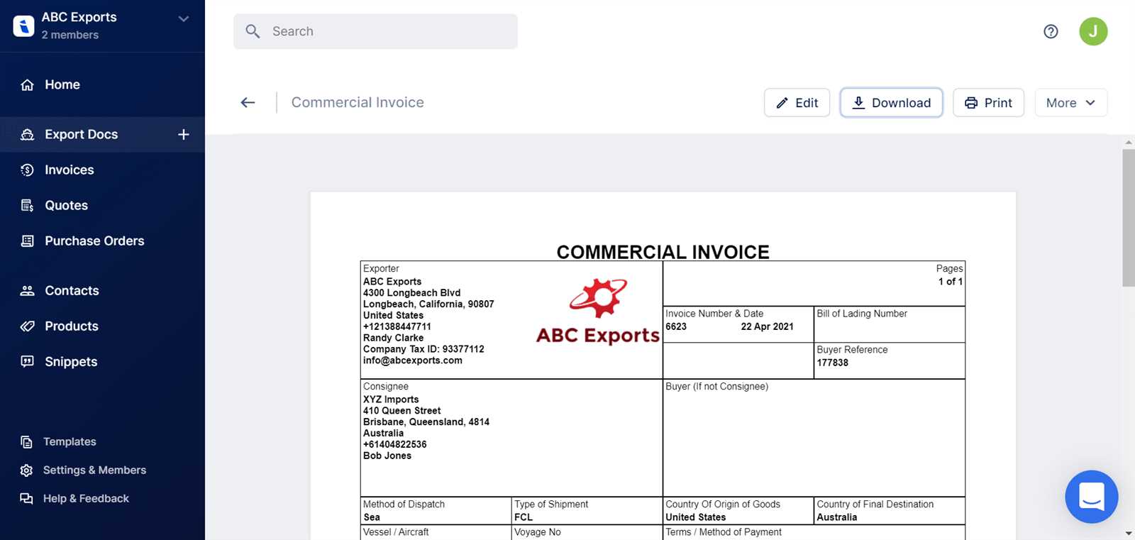 import invoice template