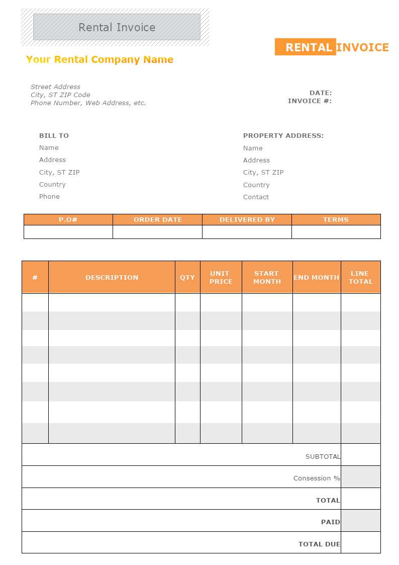 invoice for rent template