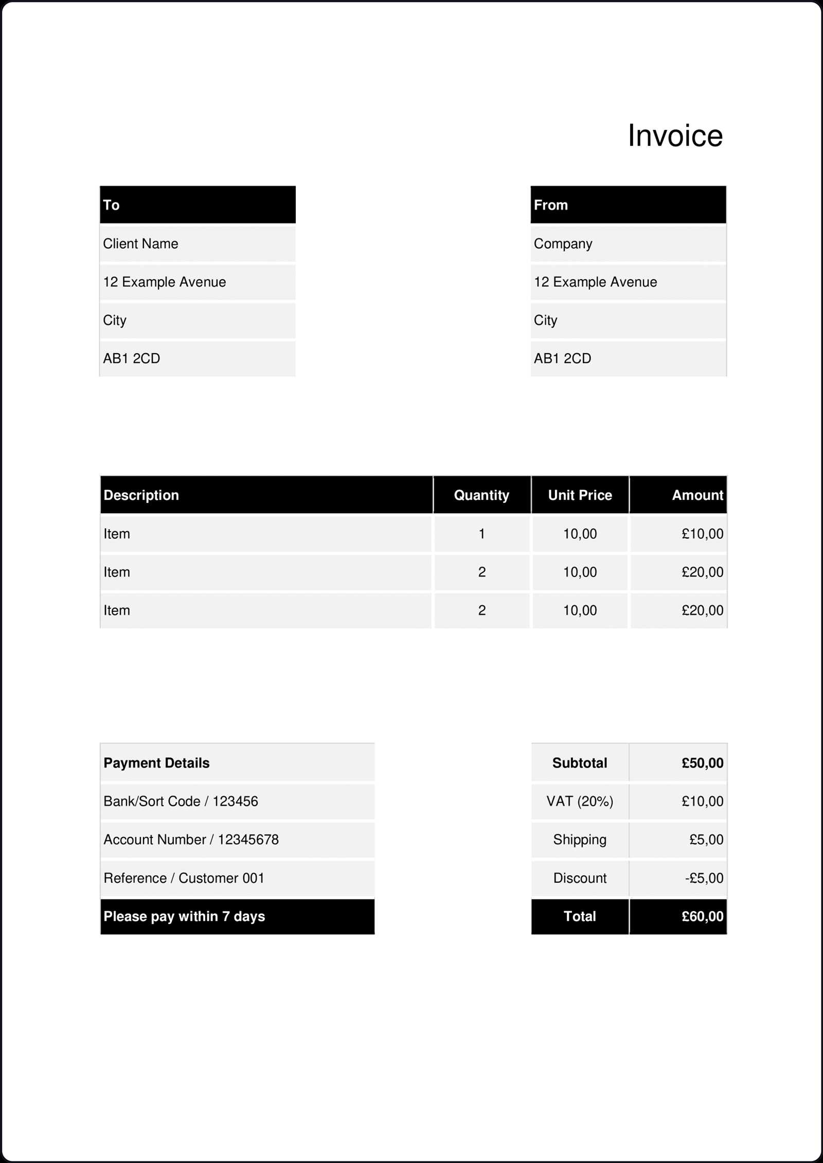 generic invoice template word