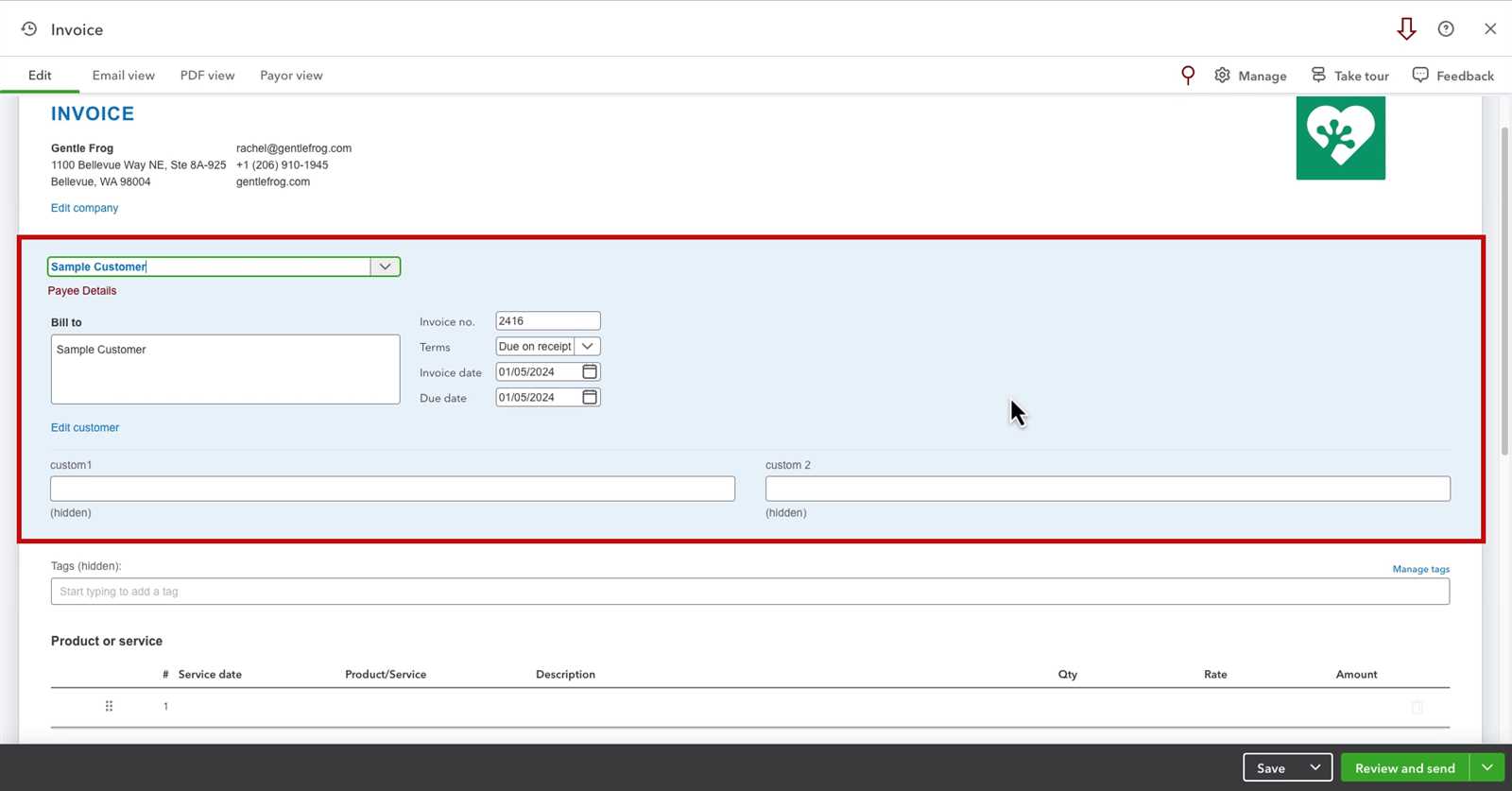 quickbooks online edit invoice template