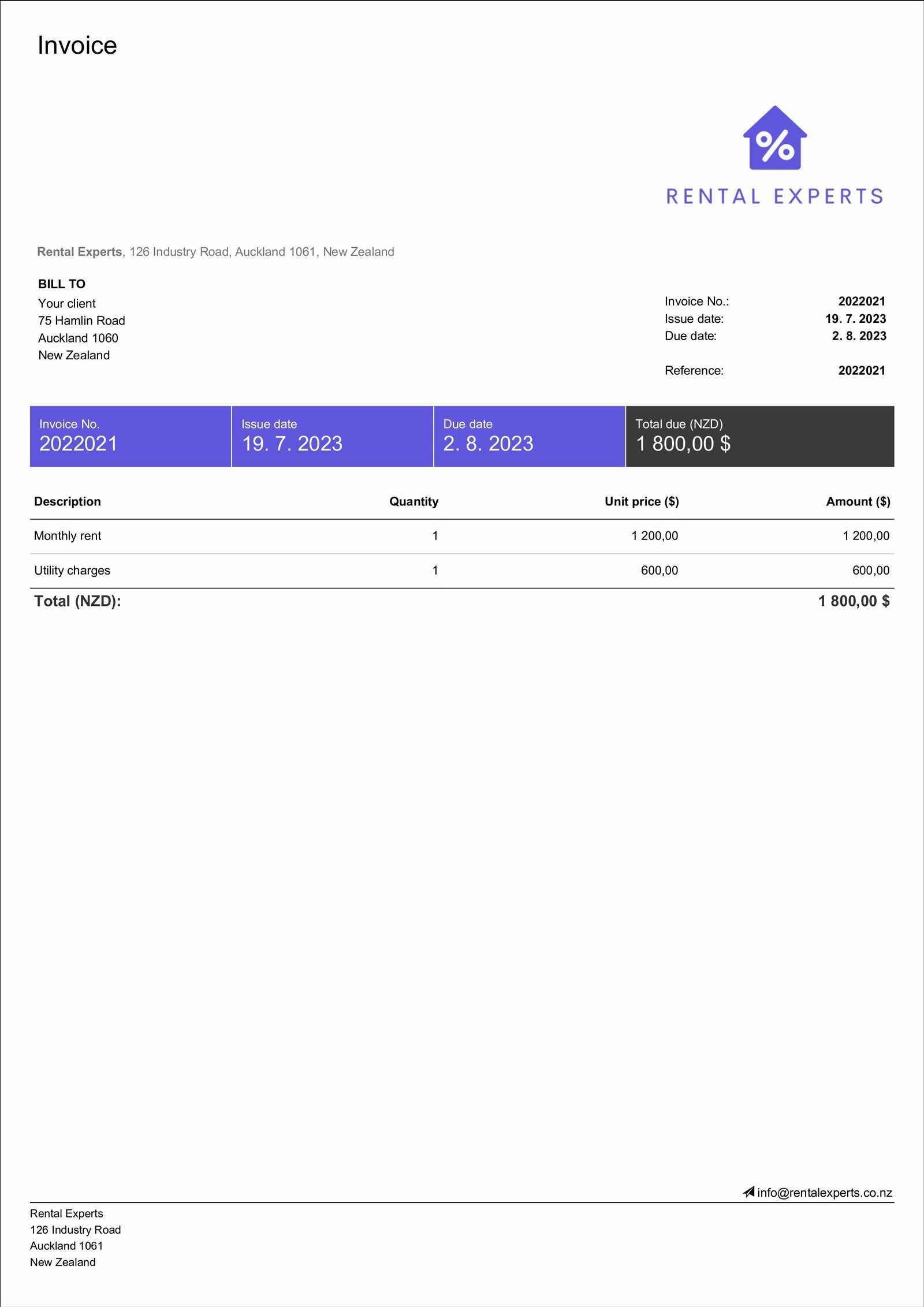 commercial rent invoice template