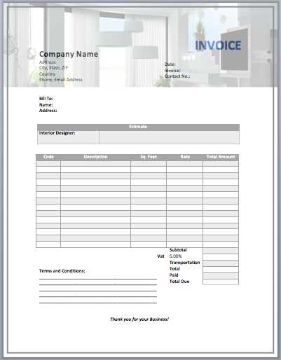 invoice template for interior design services