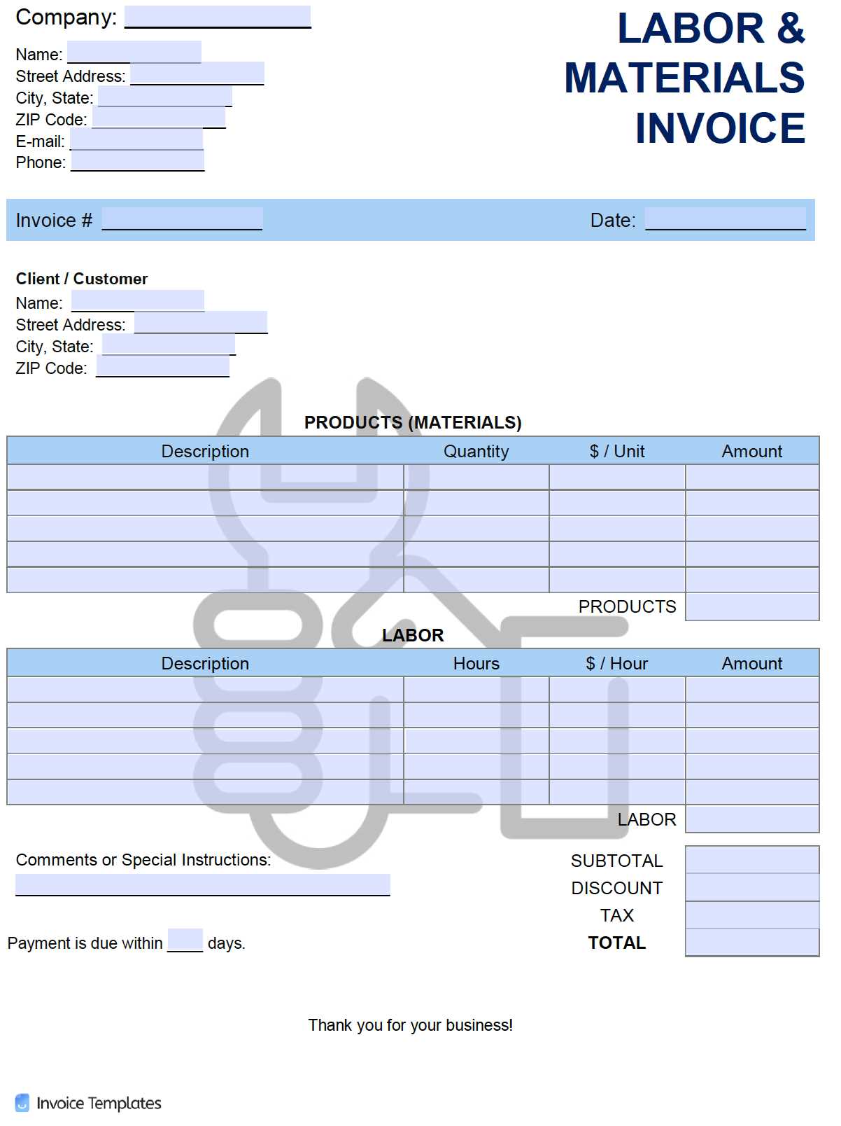 material invoice template