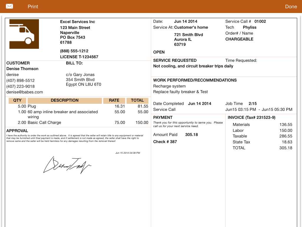 trades and home service invoice template