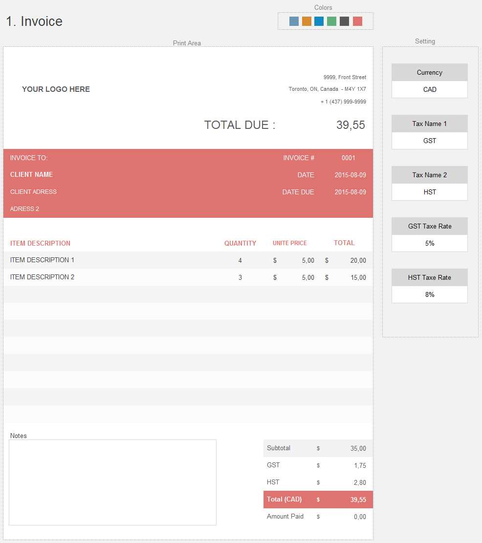 invoice template in excel 2007 free download