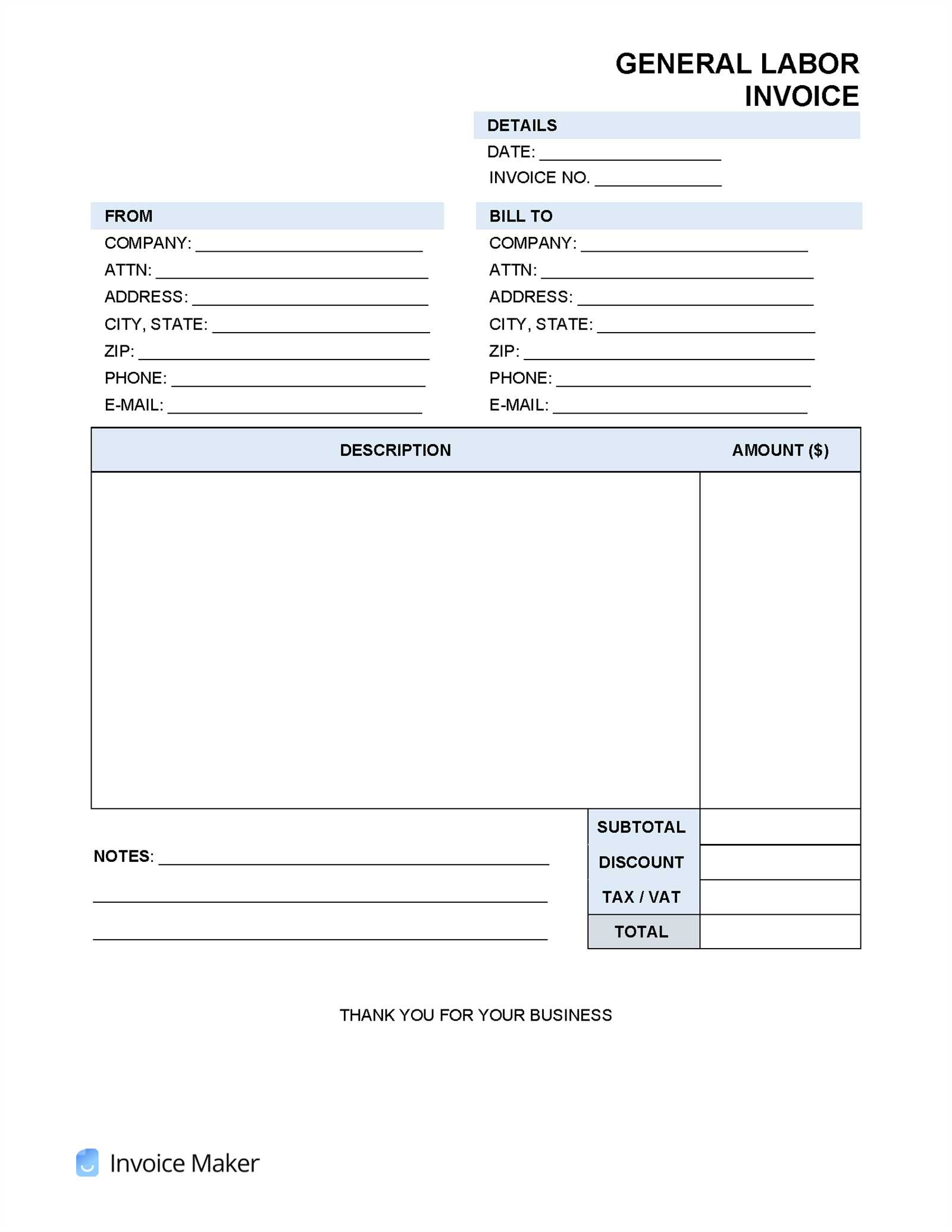 free labor invoice template