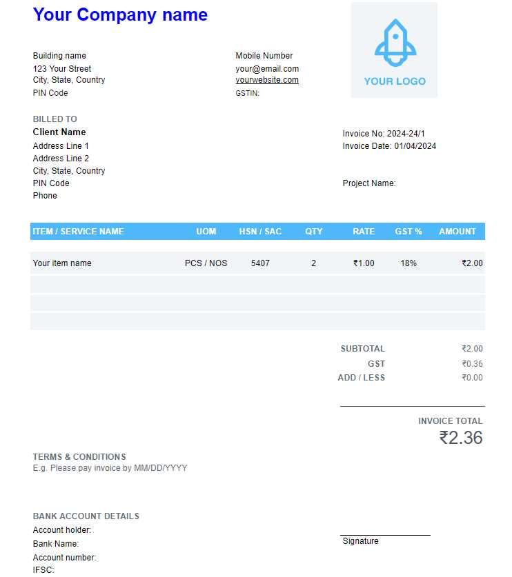 invoice template for services