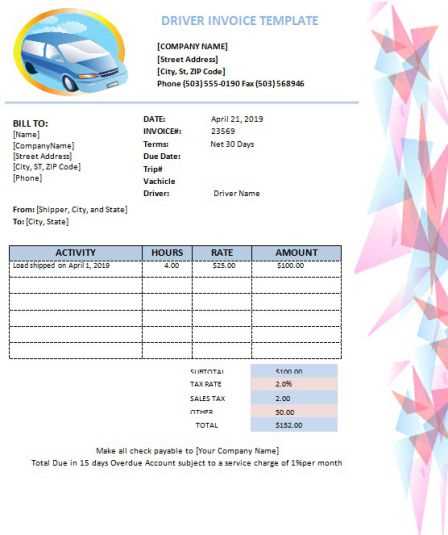 truck driver invoice template