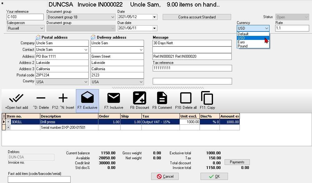 multi currency invoice template