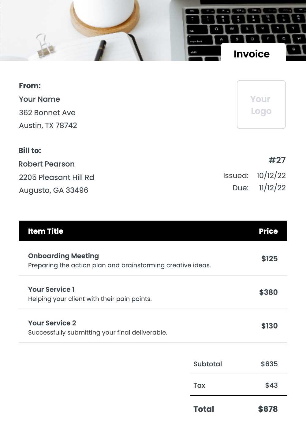invoice template for sole proprietor