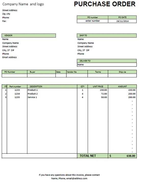 purchase invoice template excel