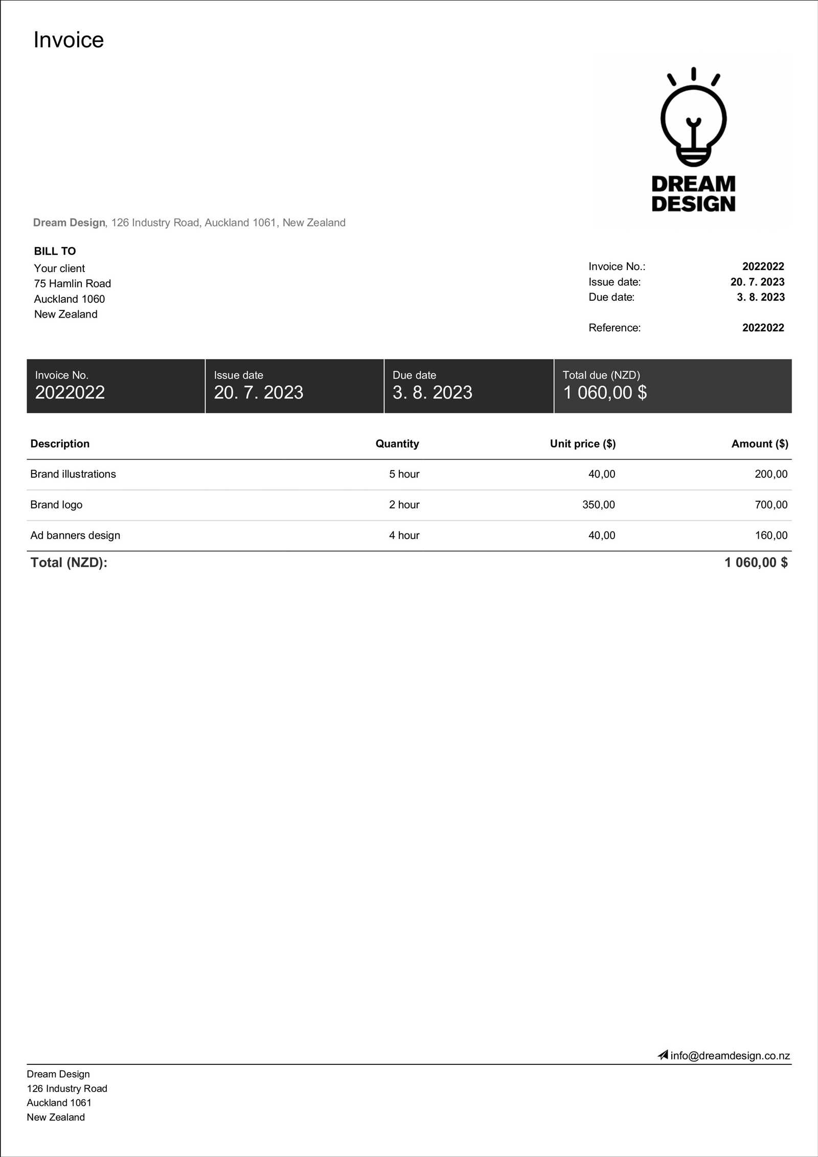 freelance developer invoice template