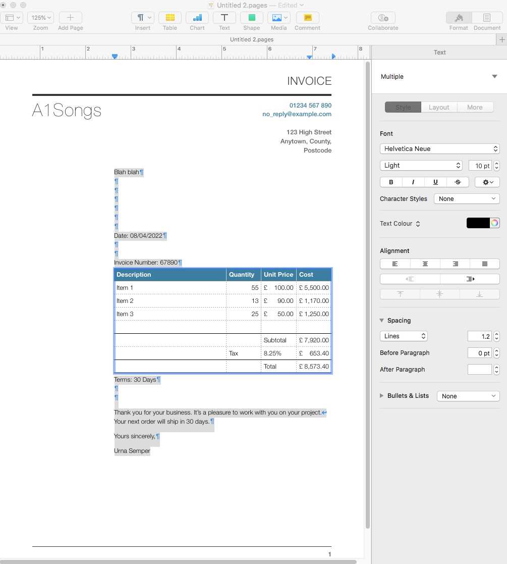 apple pages invoice template free