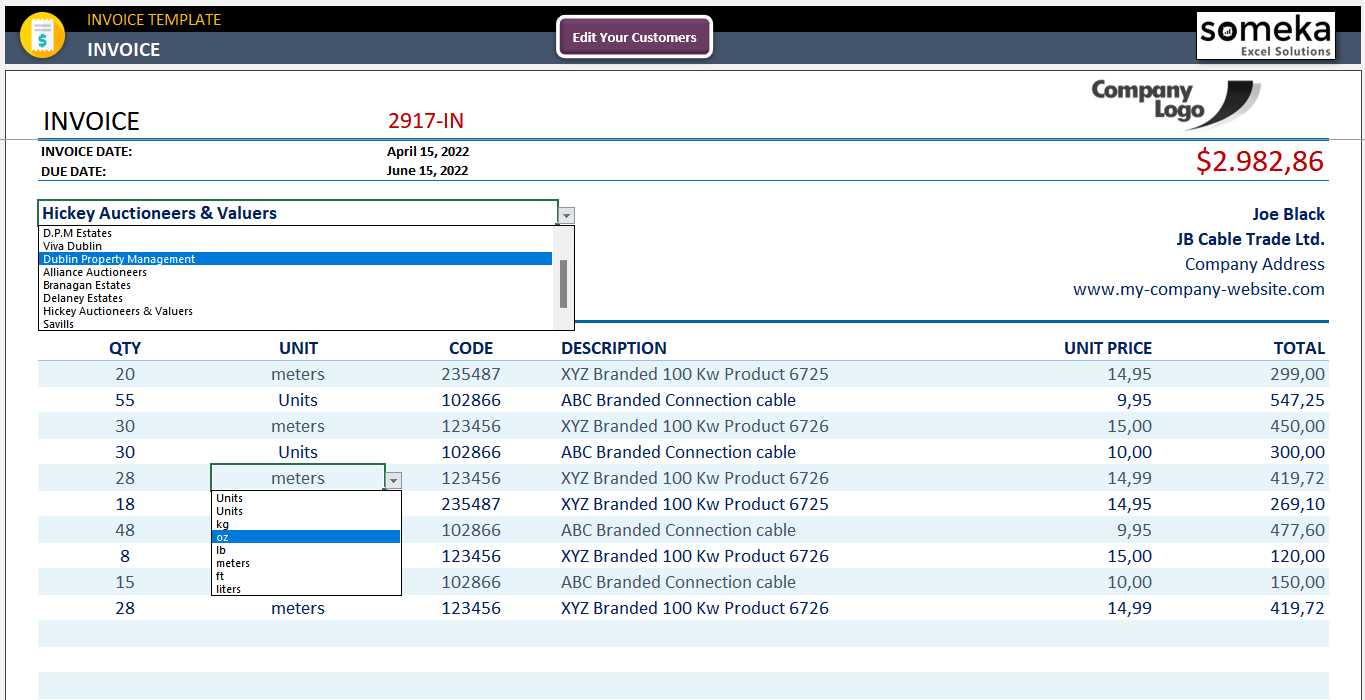 excel automated invoice template