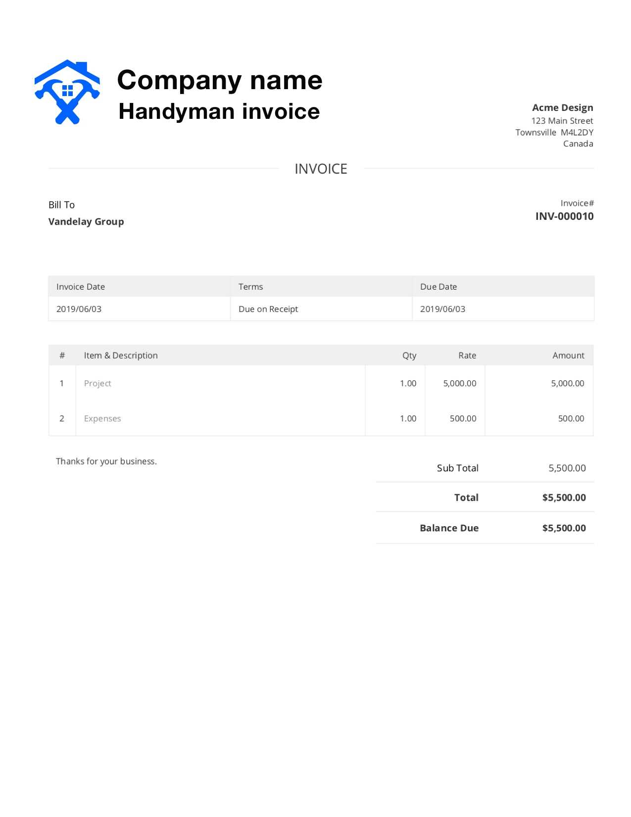 handyman invoice templates