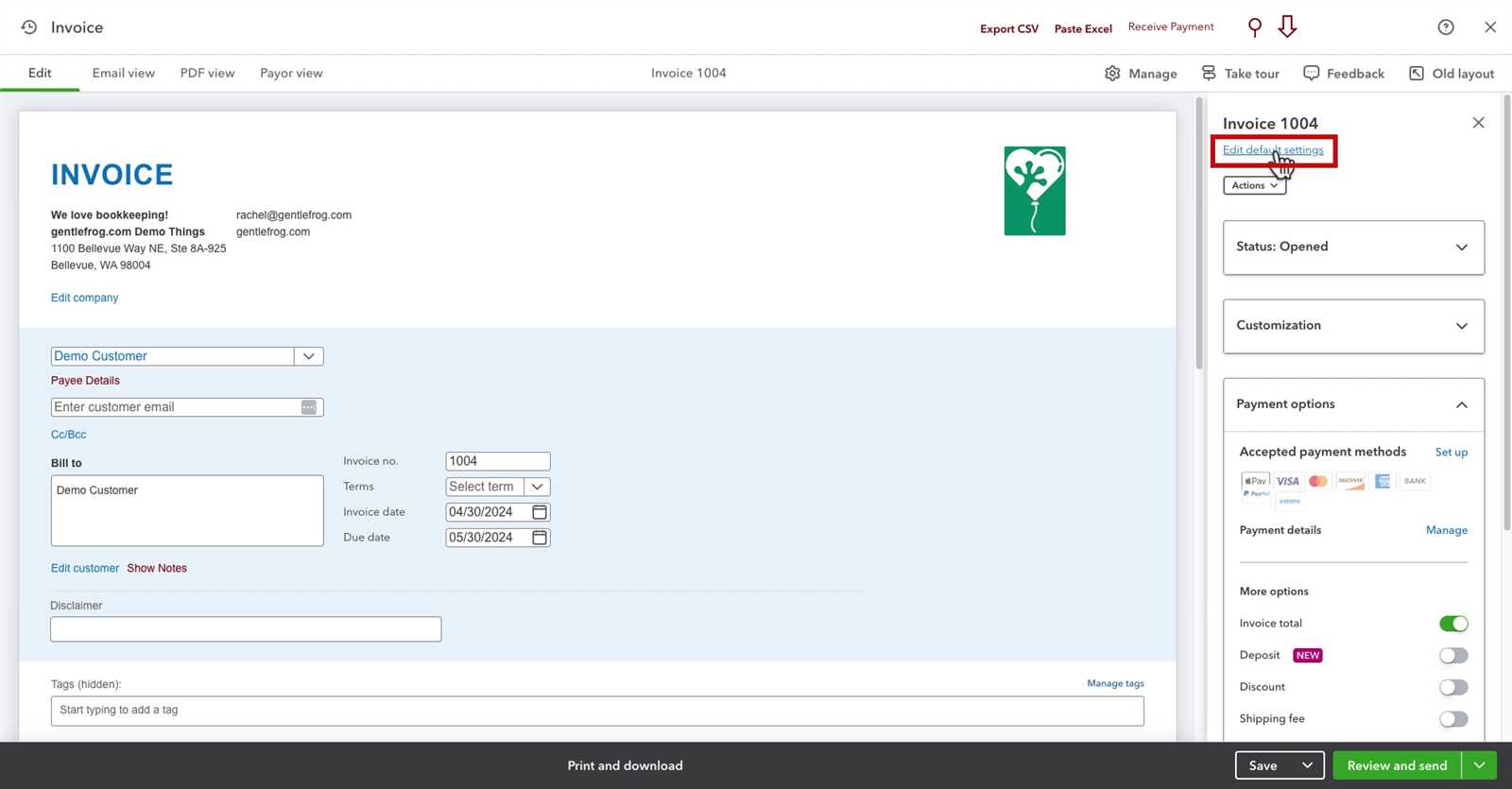 how do i change the default invoice template in quickbooks
