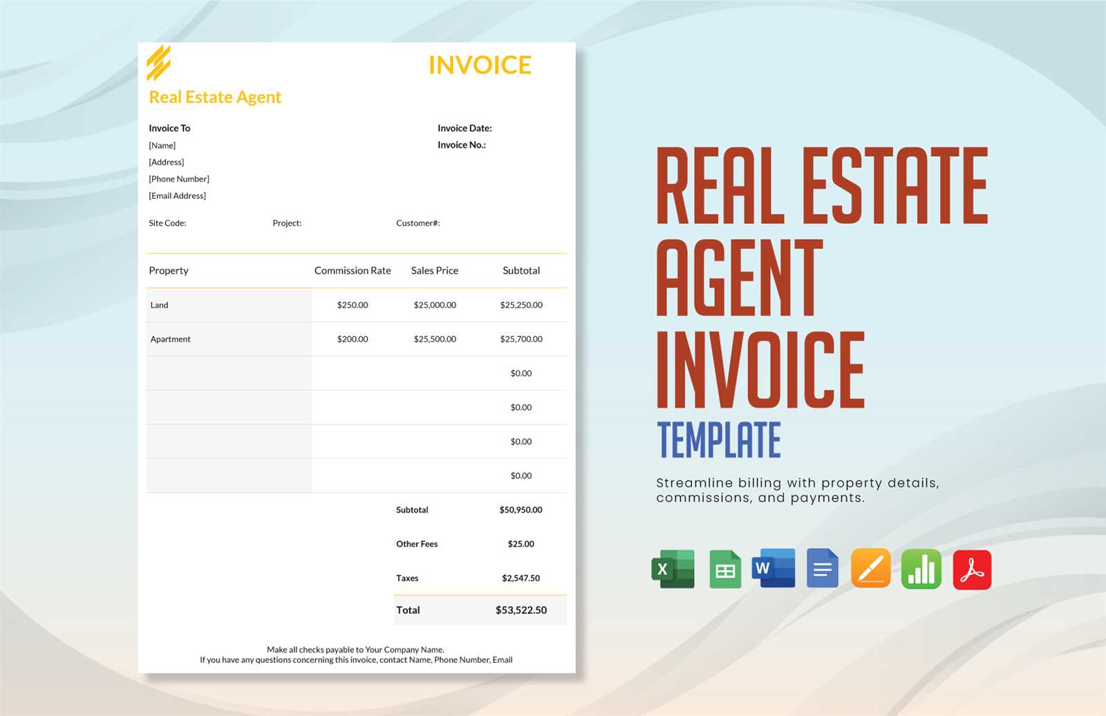 real estate agent invoice template