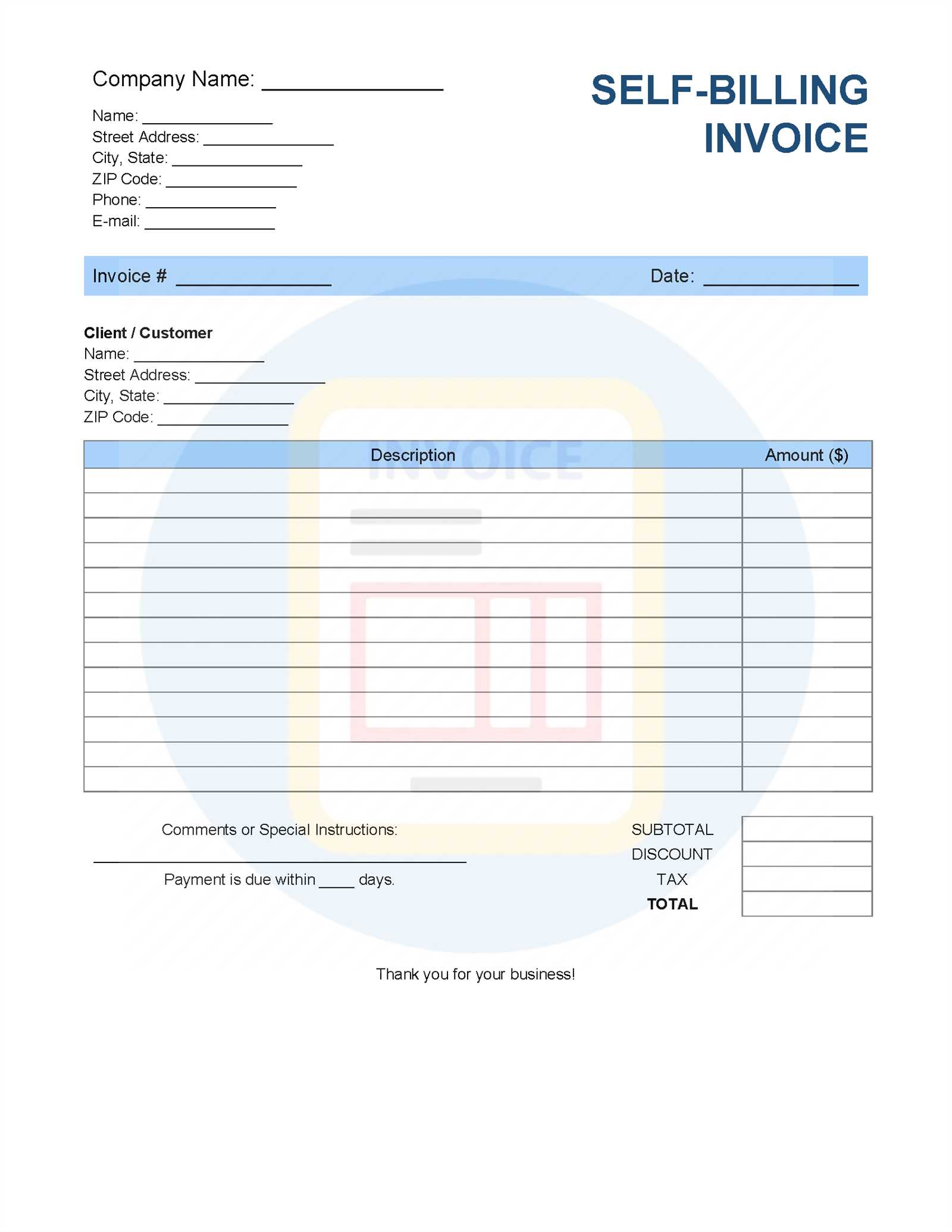 self invoice template