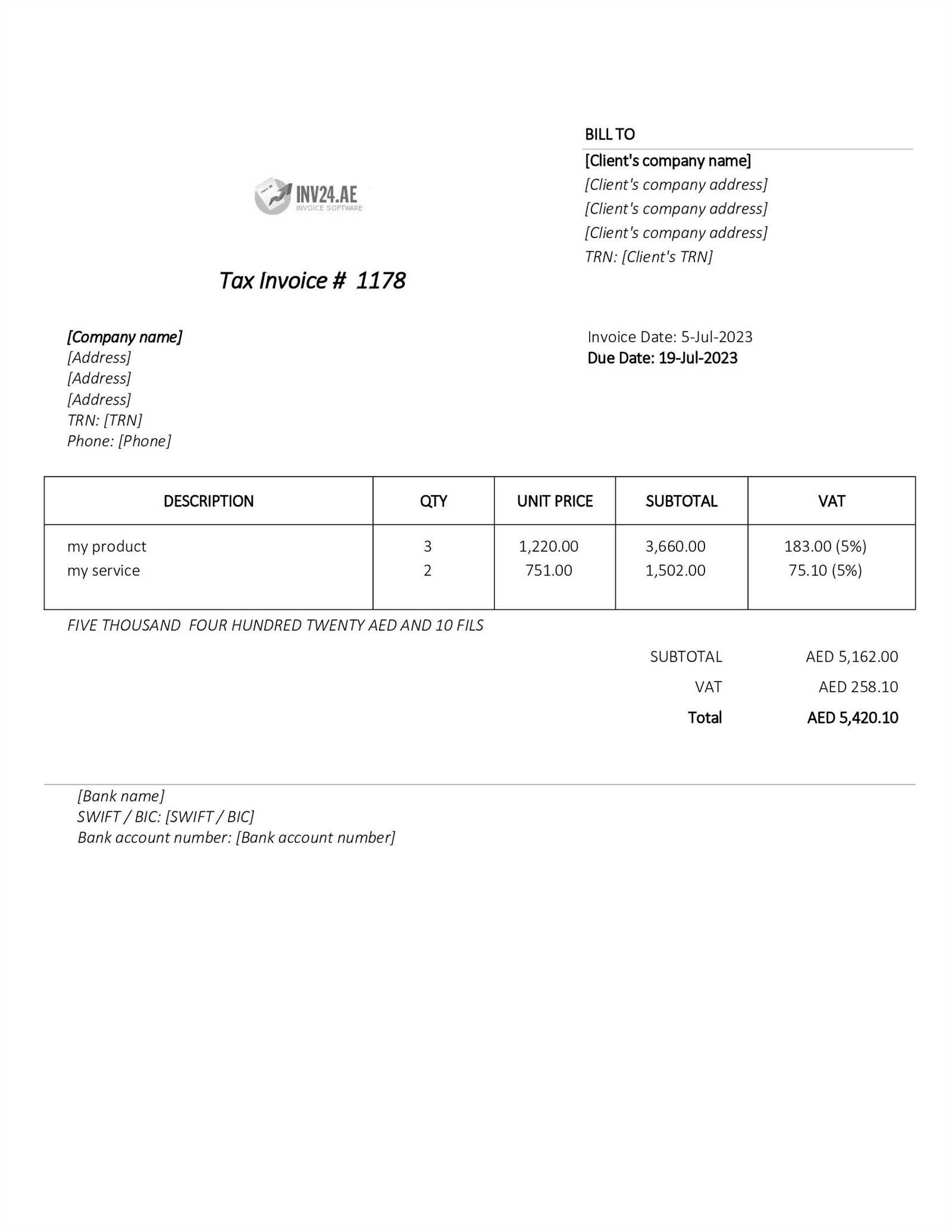 chinese invoice template