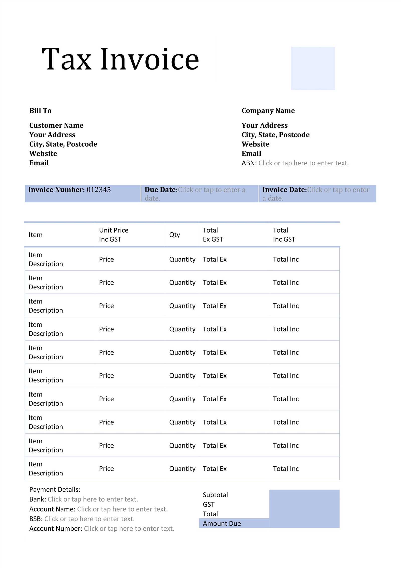 invoice template au